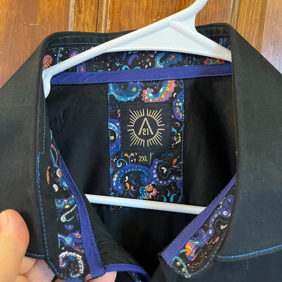 AVENUE 21 Mens Shirt Size XXL Long Sleeves Button Front Cotton Black w turquoise - Picture 2 of 11